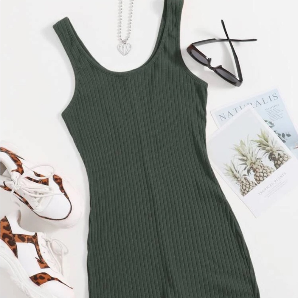 Dark green/charcoal color scoop neck tank romper